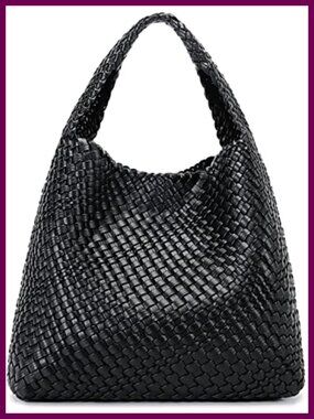 Woven Tote Bag Vegan Leather Hobo Top-handle Shoulder Bag